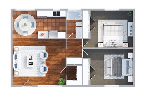 Floor plan for 2 beds, 1 bath, 850 sqft